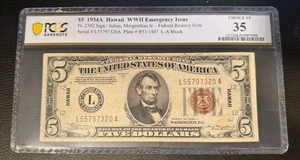 1934 A $5 Hawaii Emergency Issue Note FR 2302 LA PCGS 35 Choice VF Minor Rust - Picture 1 of 8