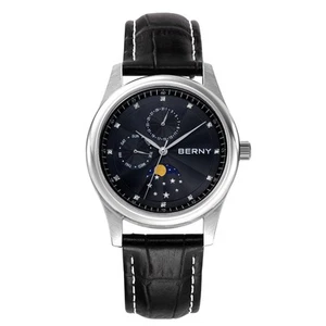 Mens Multi-Functional Quartz Watch with Calendar and Moon Phase Watch - Stain... - Picture 1 of 7