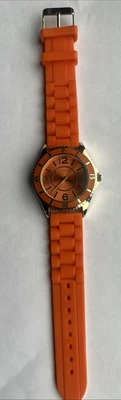 Новый без коробки ~ сплетни круглый золотой тон - оранжевый силиконовый ремешок часы - работает отлично! - Изображение 1 из 4