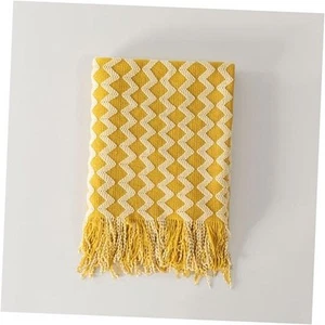 Double Diamond Acrylic Knitted Throw Blanket, Lightweight and 50"x60" Yellow - Picture 1 of 8