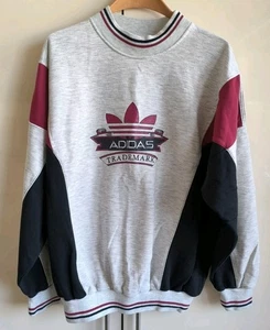 Vintage Adidas Originals 80-90s Sweatshirt Crewneck Jumper Jacket Grey/Black/Red - Picture 1 of 9