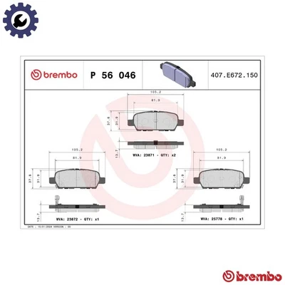 JUEGO PASTILLAS FRENO DISCO P 56 046 PARA INFINITI RENAULT KOLEOS/SUV SUZUKI 3.7L G Foto 1 de 4