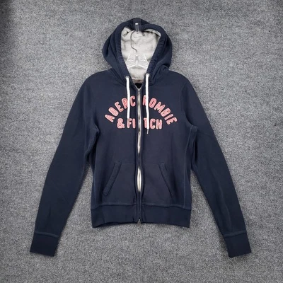 Abercrombie Fitch Hoodie Womens Large Blue Full Zip Fleece Spell Out Sweatshirt - Image 1 of 4