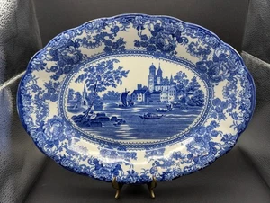 ANTIQUE TOGO Blue Flow Ceramic Platter 14" L x 10 1/4" W x 1 1/ 2" F. Winkle CO - Picture 1 of 19