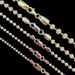 Ball Moon Chain SOLID 925 Silver 14k Yellow Gold Vermeil Hip Hop Diamond Cut - Picture 1 of 23