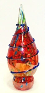 Red Teardrop Millefiori Design Glass Sculpture Hand Blown - Picture 1 of 9