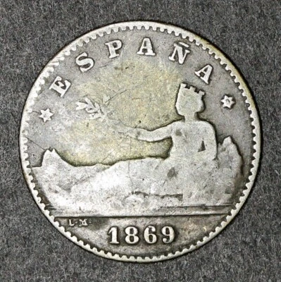 1869 Silver Spain 50 Centimos Provisional Coin - Image 1 of 2