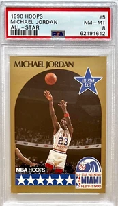 Michael Jordan All-Star Insert 1990 NBA Hoops Basketball Card #5 PSA 8 Near Mint - Bild 1 von 2