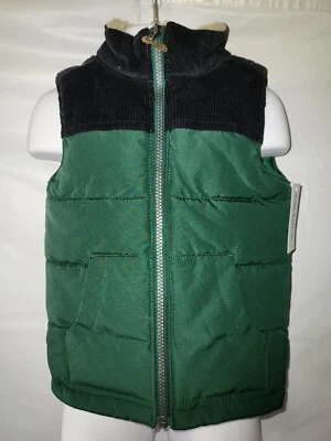 NWT Boys Kids Carters Size 5T Green Puffer Vest Full Zip Sherpa Lined Corduroy - Image 1 of 4