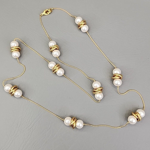 VETEMENTS Collana Perla Imitation Tono Oro Catena Stazione Perline Gioielli 34"