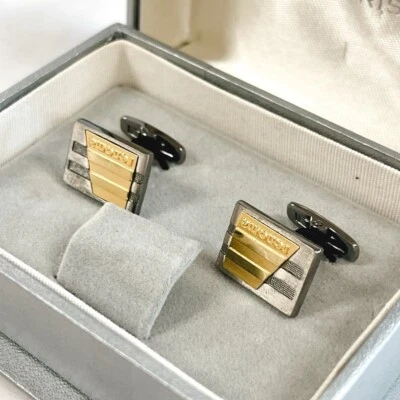 Gemelli Renoma Paris design bicolore oro e nero con scatola originale vintage - Immagine 1 di 4