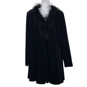 Patra VTG Womens Velvet Ostrich Feather Collar Duster Jacket Black Size SM *Fits - Picture 1 of 11