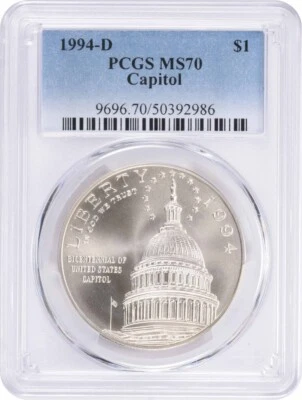 1994-D Capitol Dollar Commemorative MS70 PCGS Mint State 70 - Image 1 of 2