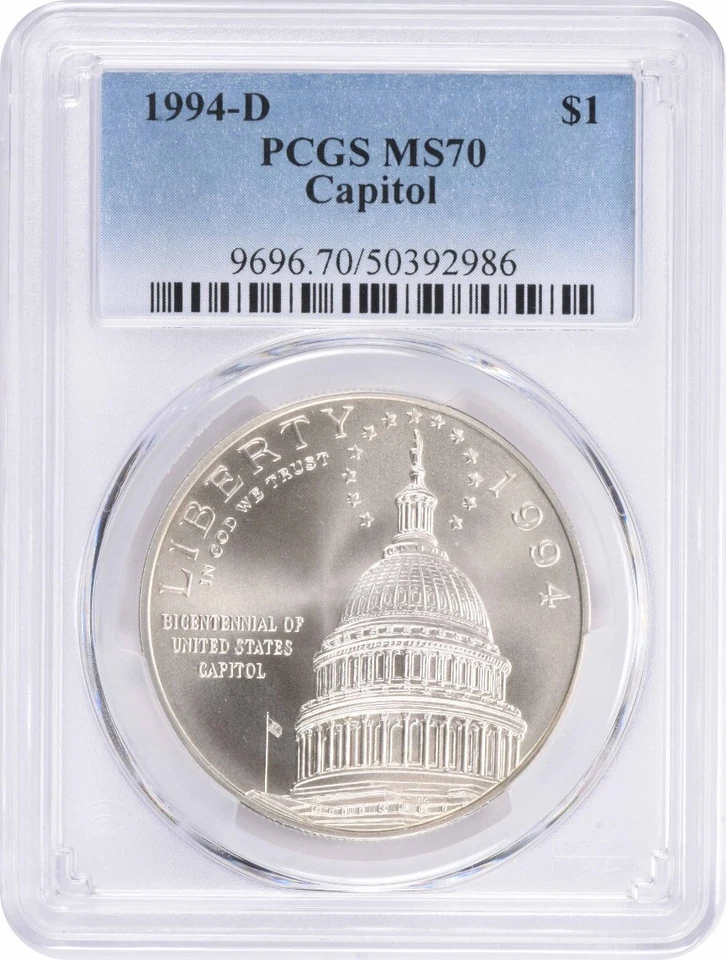 1994-D Capitol Dollar Commemorative MS70 PCGS Mint State 70 - Image 1 of 2