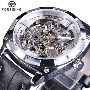 Forsining Herren Skelett Mechanisch Wasserdicht Luxus Uhr Leder Geschenkidee - Bild 1 von 11