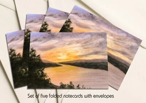 Sunset Landscape Notecards, Pack of 5 Folded Fine Art Notecards with Envelopes - Picture 1 of 3