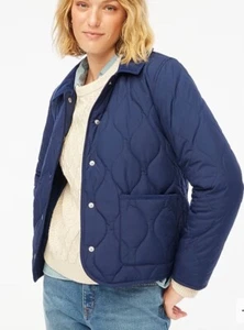 J.Crew S SMALL Womens Navy Blue Quilted Barn Jacket Classic Coat Corduroy Collar - Picture 1 of 5
