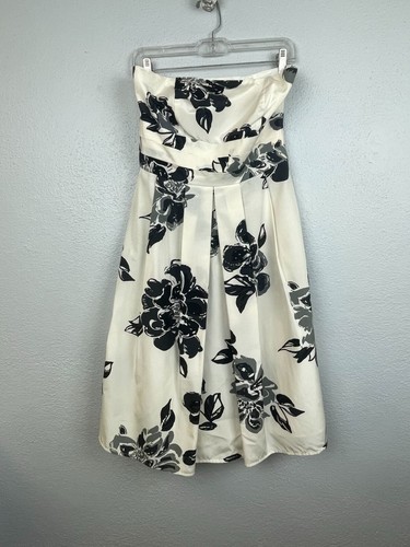 OFF WHITE Abito donna Ann Taylor nero bianco sporco stampa floreale misto seta senza spalline taglia 2