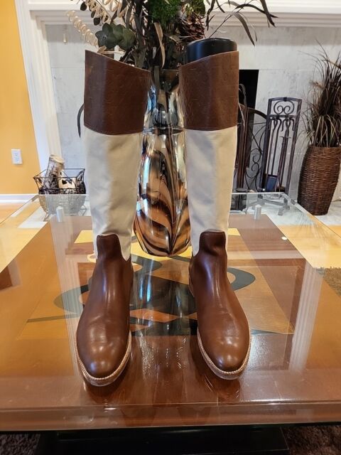 Louis Vuitton Brown Leather and Monogram Canvas Wonderland Flat Ranger Boots  Size 37 Louis Vuitton