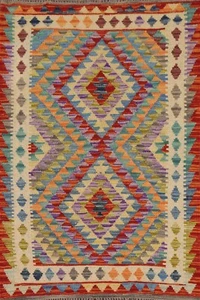 Geometric Oriental Kilim Reversible Rug Accent Carpet 3'x5' Hand-Woven Wool Rug - Picture 1 of 10