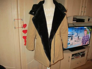 neue warme jacke,hellbraun/schwarz,wetterfest,gr 32/34,plüsch - Bild 1 von 7