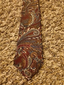 Essex Row Neck Tie Adult Mens Brown Paisley Polyester Silk Blend USA Made - Picture 1 of 5