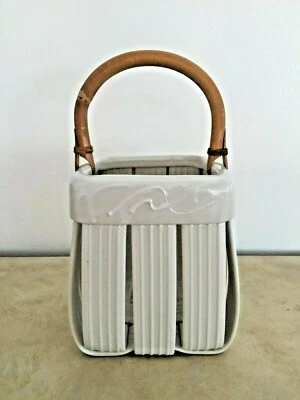 Parmentier Pottery Jim & Shirl NC Hand Woven Gray Berry Basket Bamboo Handle - Image 1 of 4