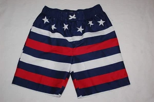 Boys Swim Trunks AMERICAN FLAG LOOK Red White Blue S 6-7 M 8-10 XL 16-18 - Picture 1 of 2