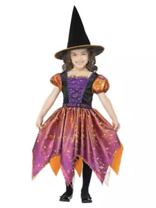 Moon & Stars Witch Costume Girls Colourful Witches Halloween Fancy Dress Outfit - Picture 1 of 4