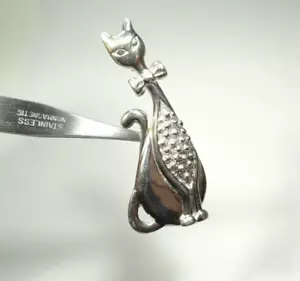 VINTAGE LONG NECK CAT KITTY FELINE BROOCH PIN STERLING SILVER 925 . - Picture 1 of 7