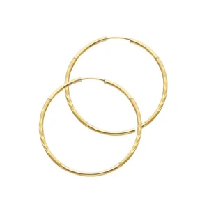 14K Yellow Gold 1.5mm Diamond Cut Hoop Earrings for girls - Picture 1 of 4
