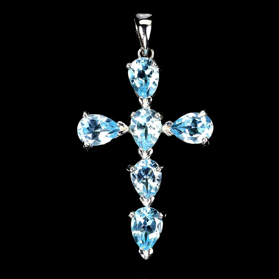 925 Pendente Argento Sterling Pera Topazio 7x5mm Naturale Gemma Croce Gioielli - Immagine 1 di 4