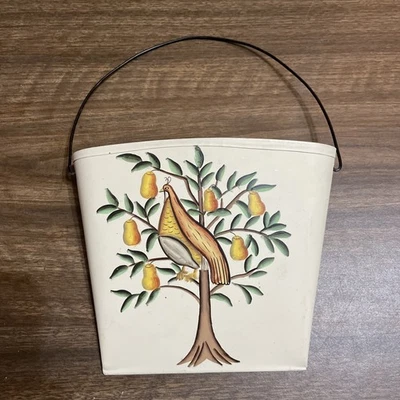 Half Bucket Vintage Farmhouse Wall Hanging Painted Partridge in Pear Tree C13 - Image 1 of 4