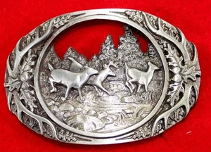 1990 Big Cabin USA Deer Forest Belt Buckle w/ Box ~ C & J Inc. ~ Made in USA - Picture 1 of 5