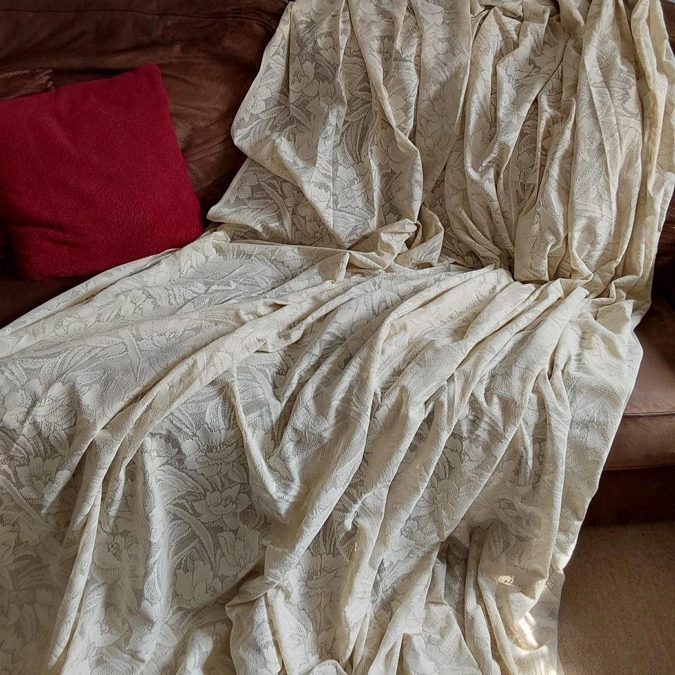 Vintage -Off White-Floral Lace Curtain 98" Drop,118" W, 53" pleated Top-set of 2 - Image 1 of 4