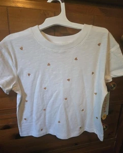New Cat & Jack Girls Shirt Embroidered Pink Hearts Short Sleeve Shirt Size M(8) - Picture 1 of 5