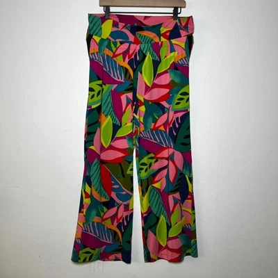 Trina Turk плавать брюки цветной тропический принт широкая нога высокая талия размер XL - Изображение 1 из 4