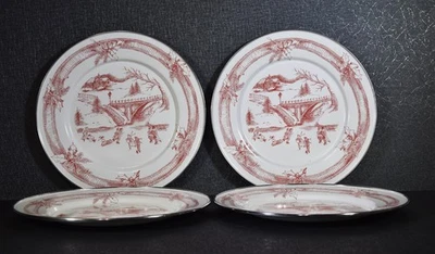 Juego de 4 platos de esmalte de escena victoriana de Navidad conejo dorado Foto 1 de 4