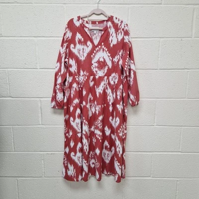 M&S Dress UK 20 Linen Blend Pockets Tiered Long Maxi Puff Sleeve V-Neck - Image 1 of 4