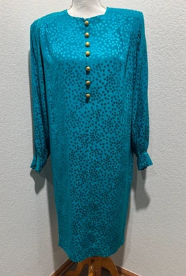 Vestido Vaina Vintage Liz Claiborne 100% Seda Verde Azulado Años 80 Talla 6 Foto 1 de 4