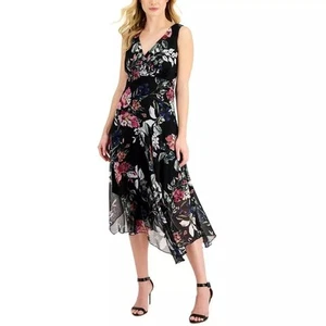 Connected Apparel Women's Floral-Print Cocktail Dress, Black Multicolor Size 20W - Picture 1 of 2