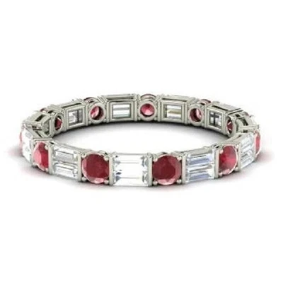 2.20 Ct Natural Ruby Diamond Eternity Band 14K Solid White Gold Size All - Image 1 of 2