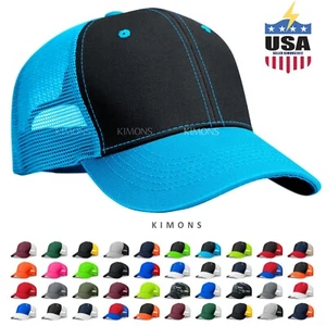 Trucker Hat Mesh Cotton Snapback Baseball Cap Plain Flat Solid Hip Hop Mens MB - Picture 1 of 28