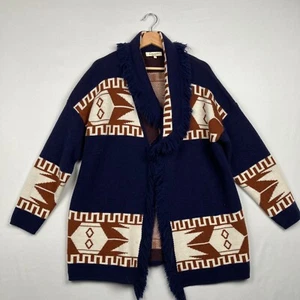 Cocogio Women's Italian Wool Aztec Tribal Long Open Front Cardigan Sweater M - Picture 1 of 12