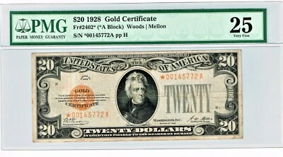 Fr. 2402* $20 1928 STAR Gold Certificate. PMG Very Fine 25. - Image 1 of 2