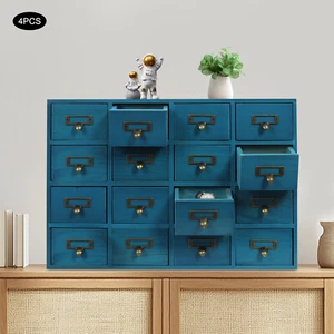 Vintage 4 PCS 64-Drawer Storage Box Drawer Cabinets Storage Cabinet Blue Home US - Picture 1 of 18