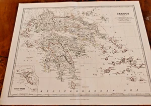 1861 Hand Colour Map Blackwood Greece Greek Isles Corfu Aegean Sea Mediterranean - Picture 1 of 1