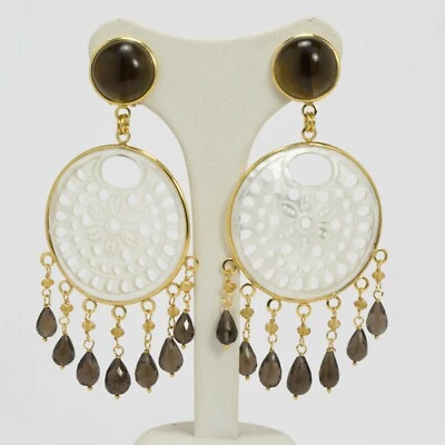 ORECCHINI IN ARGENTO 925 CON CITRINO QUARZO FUME' E MADREPERLA TONDA AGHT 0250 - Immagine 1 di 3