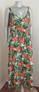 PLUS WOMAN FOREVER 21 TROPICAL MAXI DRESS W/BELT Size 3X straps 100% rayon Slit - Picture 1 of 19