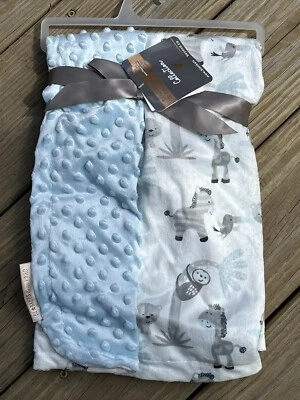 Blankets & Beyond Boys Baby Blanket Safari Animals Blue Minky Dots Textured New - Image 1 of 4